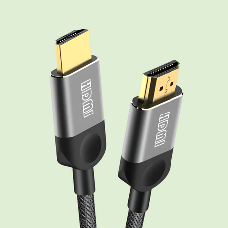 HDMI cable with gold-plated connectors and braided black cord.