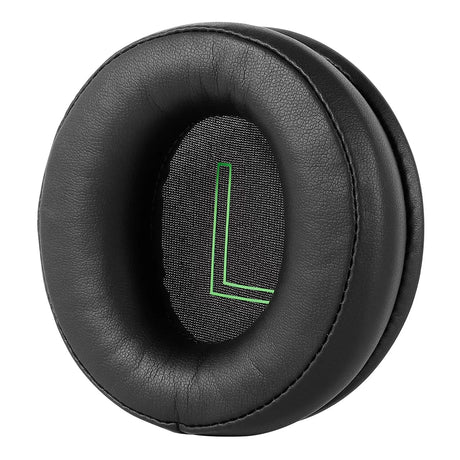 Headphone ear cushion with a green ’L’ symbol visible on the inner fabric.