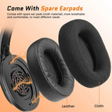 Headphones with detachable leather and cloth ear pads.