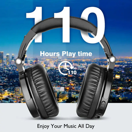 Headphones with the words 10 hours play time