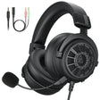 Gaming headset with attached microphone and open-back ear cups.