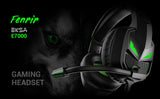 Gaming headset with black and neon green color scheme featuring a microphone.