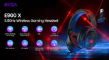 Gaming headset with blue illumination and a wireless USB dongle.