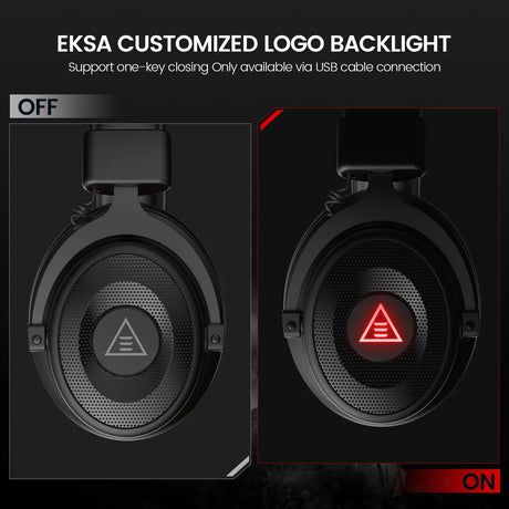 Gaming headset with customizable illuminated logo on the earcups.