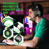 Gaming headset with ergonomic features highlighted for comfortable use.