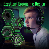 Gaming headset with highlighted ergonomic features.