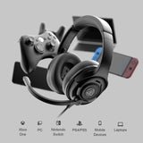 Gaming headset with a microphone attached.