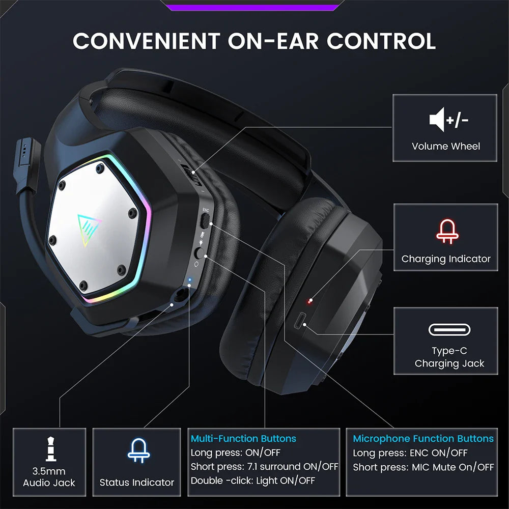 EKSA E1000 WT Wireless 2.4Ghz Headphones - TWS Noise Cancelling HiFi Stereo Surround 7.1 Dynamic Headset