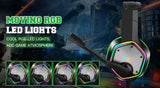 Gaming headset with RGB LED lights and a futuristic hexagonal design.