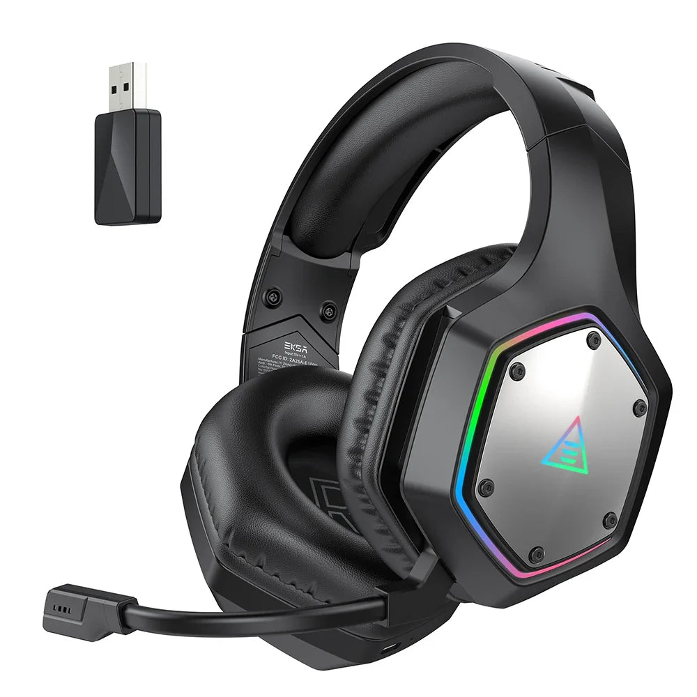 Gaming headset with RGB lighting and a detachable microphone.