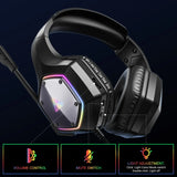 Gaming headset with RGB lighting and a microphone.