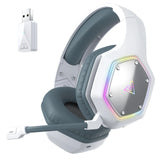 Gaming headset with RGB lighting and a wireless USB dongle.