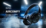 Gaming headset with a sleek black design and microphone attachment.