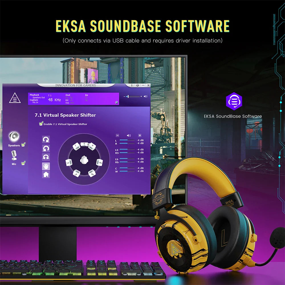 Gaming headset with yellow and black color scheme featuring a microphone.