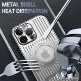 a metal iphone case with a metal headphone