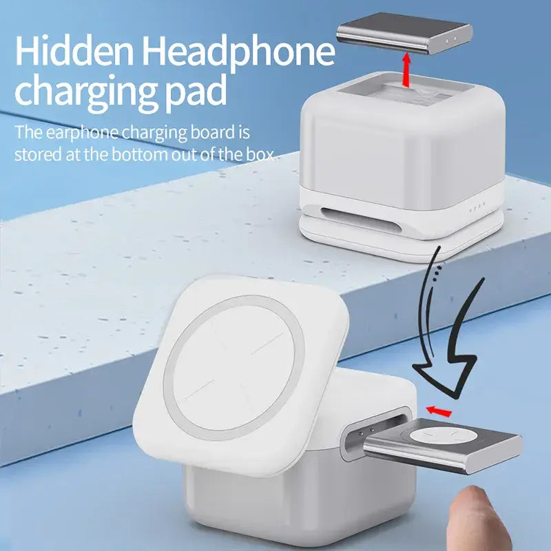 the hidden charging box is shown with a hand holding the device