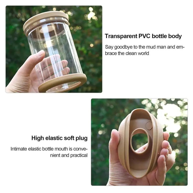 a hand holding a glass jar with a wooden lid