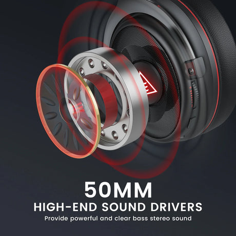 High-end 50mm audio driver with red accents, showcasing its internal components in an exploded view.