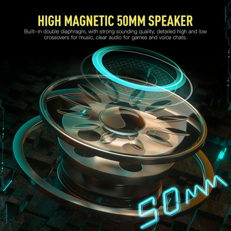 High magnetic 50mm speaker with glowing blue accents and a metallic design.