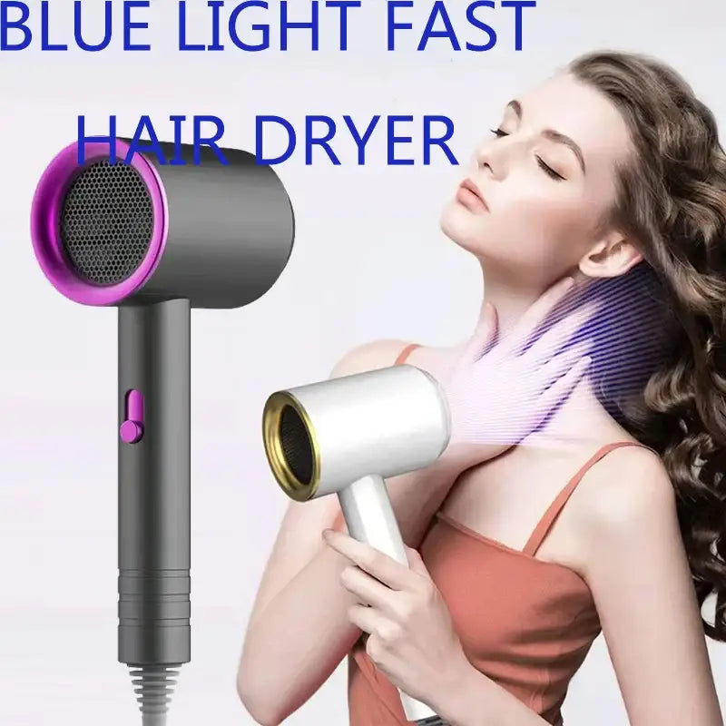 a woman holding a hair dryer and blower