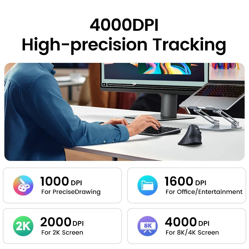 High-precision computer mouse with adjustable DPI settings ranging from 1000 to 4000.