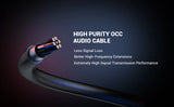 High-purity OCC audio cable with visible connectors and a curved shape.