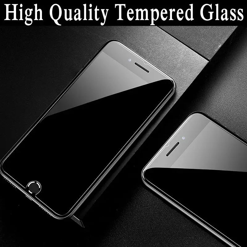 a black phone with the text high quality tempered glass