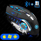 High-tech gaming mouse with blue LED accents and multiple buttons.