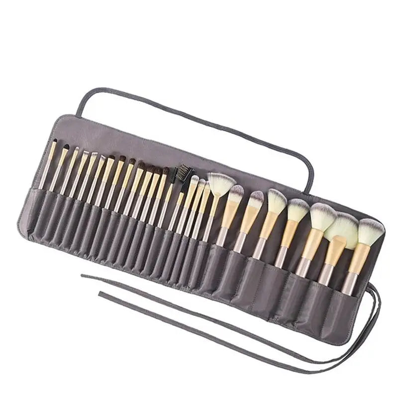 the makeup brush set in a black case