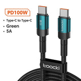 hock type c to type c cable with green braid