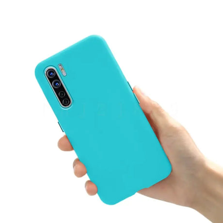 the back of a blue iphone case