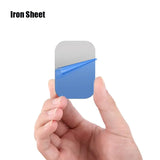 a hand holding a blue paper with the text iron sheet