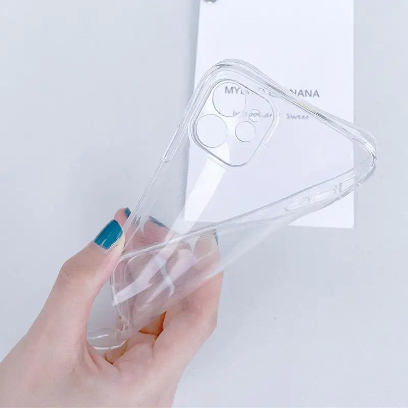 a hand holding a clear phone case