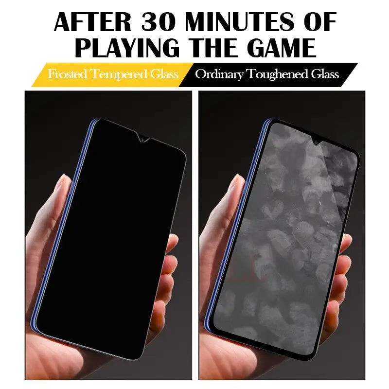 a hand holding a phone with the screen open and the screen is showing the screen protector glass