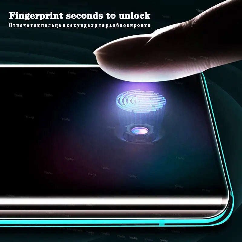 a hand holding a smartphone with a fingerprint on it