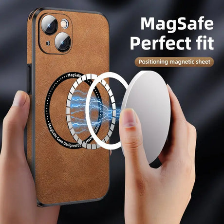 someone holding a phone with a magnet on it and a magnet on the back of it