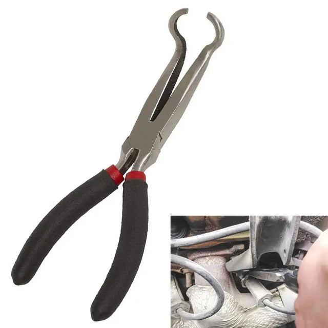 a hand holding a pliers with a red handle