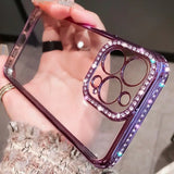 a woman holding a purple iphone case with a heart design