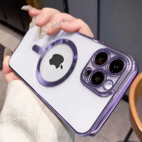 a woman holding an iphone case with a camera lens