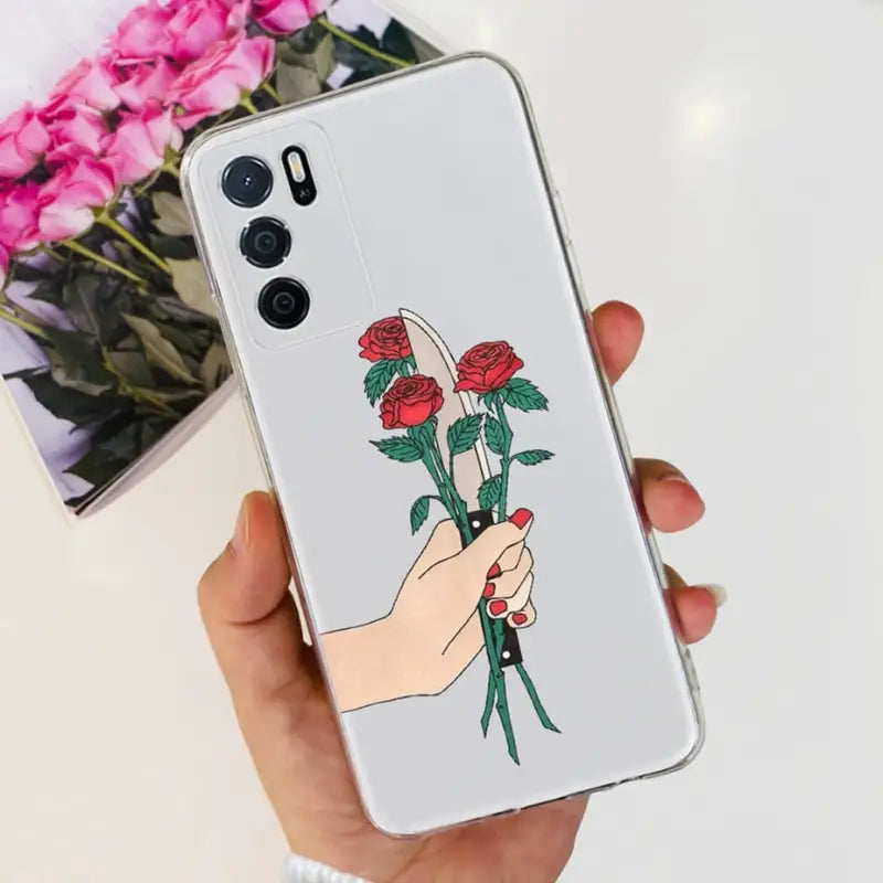 a hand holding a rose phone case