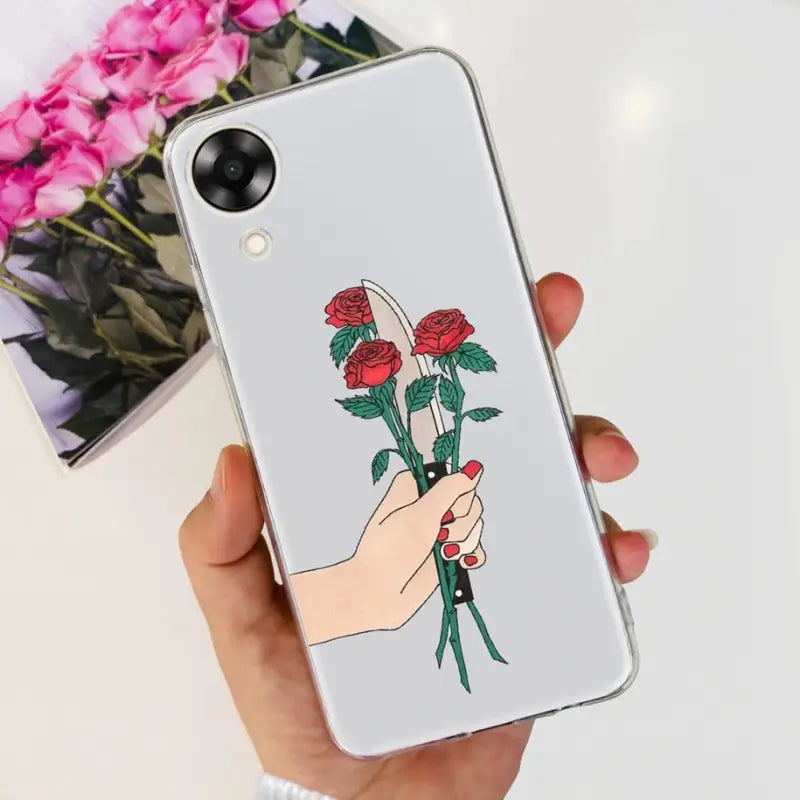 a hand holding a rose phone case