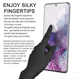 a hand holding a phone with a purple and blue design
