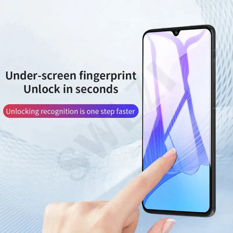 a hand holding a phone with the text under - screen unlock