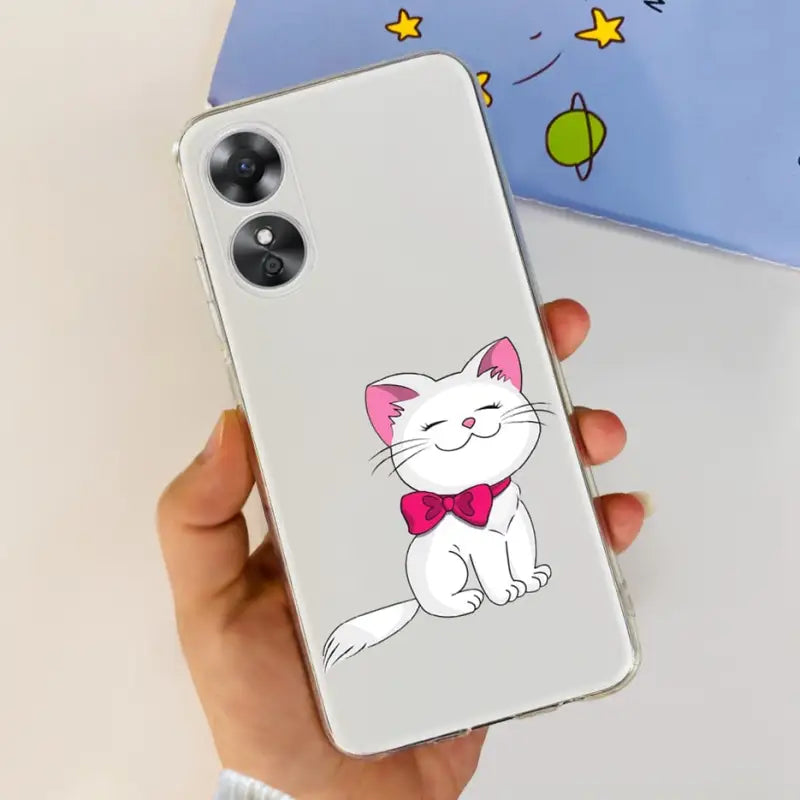 a person holding a phone case with a cat on it