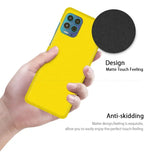 the yellow case is held up to show the front and back of the phone