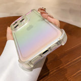 Holographic clear phone case with reinforced corners.