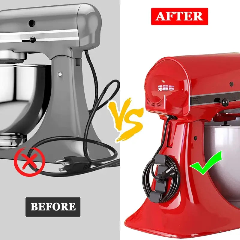 a red mixer with a white bowl and a black bowl