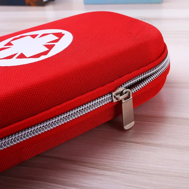 a red case with a white cross on it