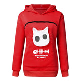 a red hoodie with a cat face on it