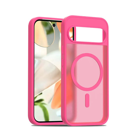 Hot pink clear phone case with a magnetic ring.